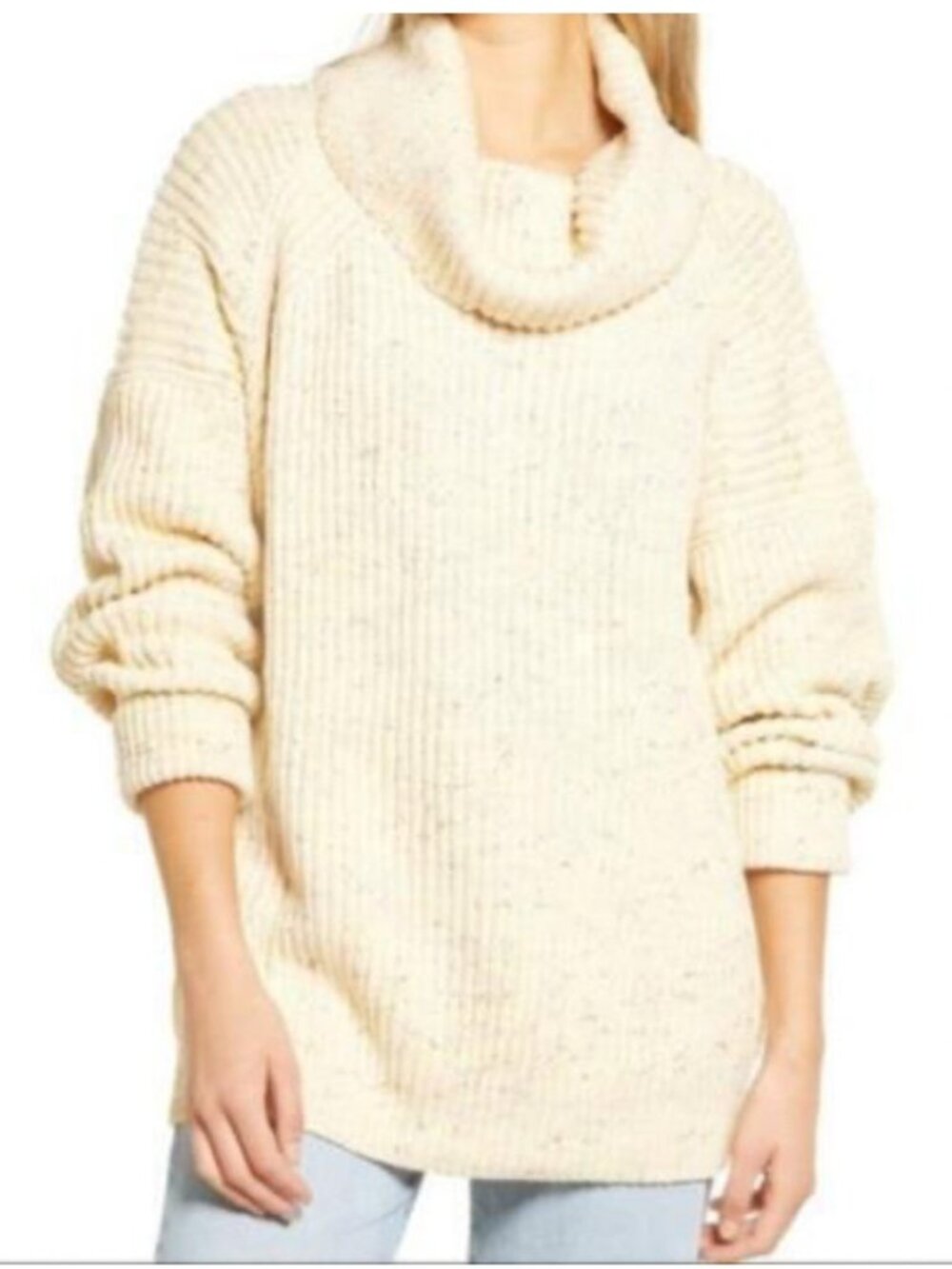 Free People Turtleneckโ Sweater Womens XS Peach Combo Knit Oversized Heavy